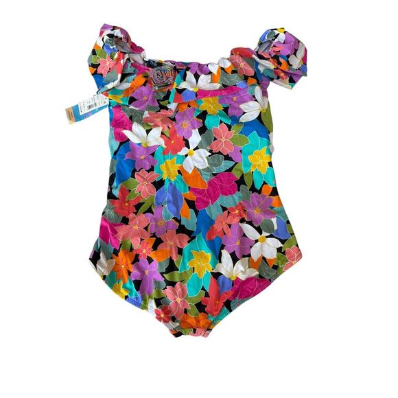 Swim Solutions Women's Multi Off-The-Shoulder Ruffled Swimsuit Size 20W - Picture 5 of 9